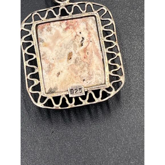 Tan White Agate, a variety of Chalcedony Or Jasper sterling Silver Pendant - Picture 4 of 5